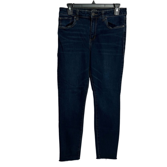 STS Blue ELLIE Women’s Ankle Blue Jeans Sz 28 (Sz 6) High Rise Frayed Hems Dark - Picture 1 of 13
